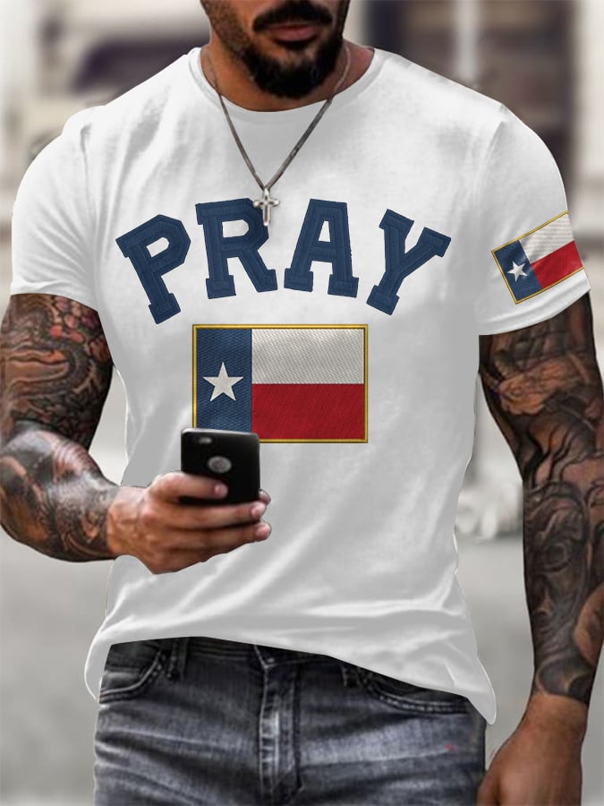๐๐Join us in praying for Texas.๐Men's Retro Pray For Texas Texas Strong Print T-Shirt