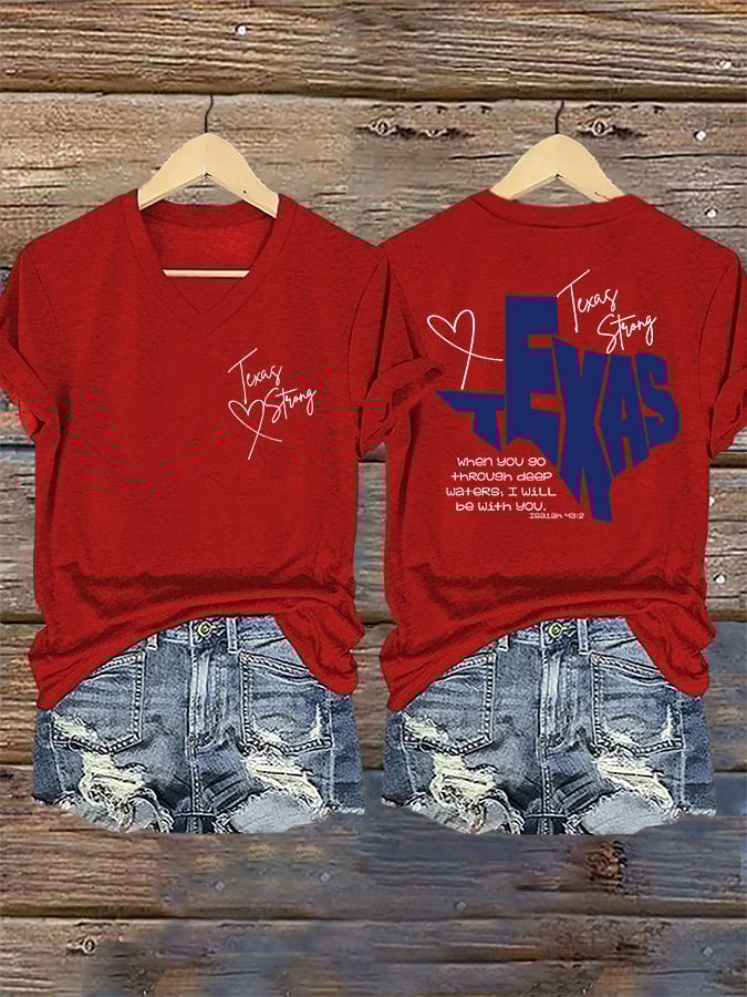 ππJoin us in praying for Texas.πV-Neck Retro Texas Strong When You Go Through Deep Waters, I Will Be With You. Isaiah 43:2 Print T-Shirt