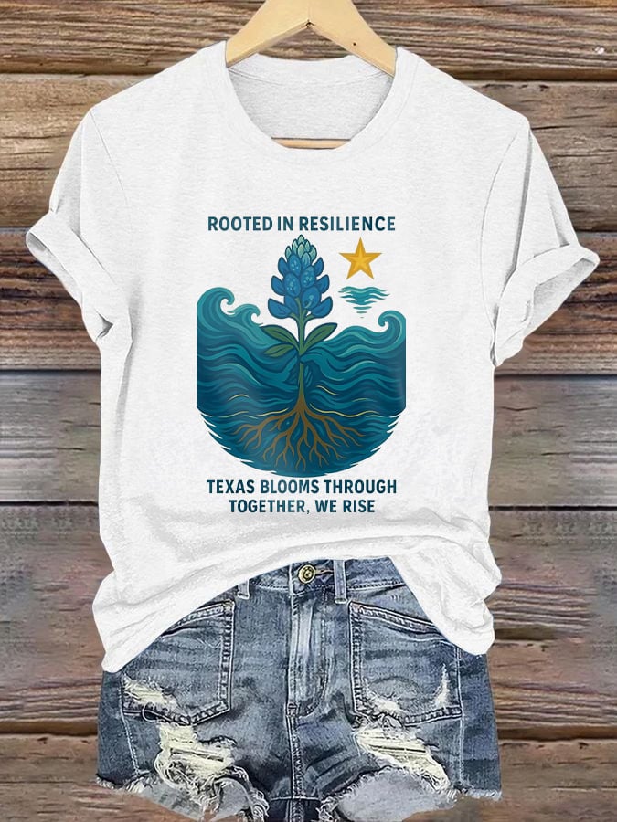 🙏💔Join us in praying for Texas.🙏Retro Texas Strong Rooted In Resilience Texas Blooms Through Together, We Rise Print T-Shirt