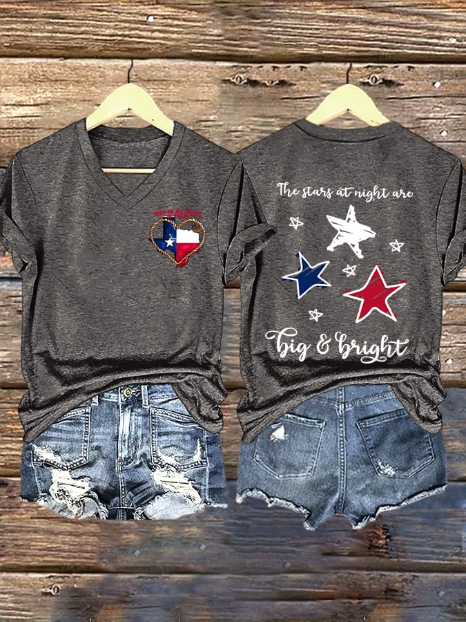 ππJoin us in praying for Texas.πV-Neck Retro Texas Strong The Stars At Night Are Big And Bright Deep In The Heart Of Texas Print T-Shirt