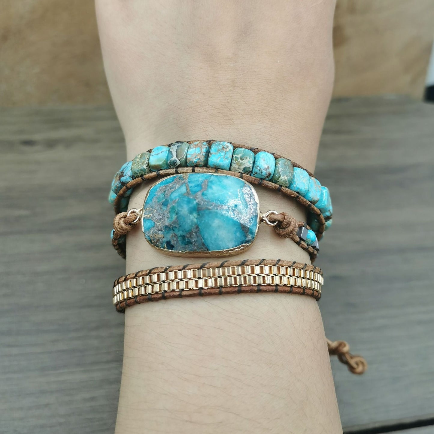 Natural Turquoise Gemstone Bracelet, Crystal Beads Bracelet