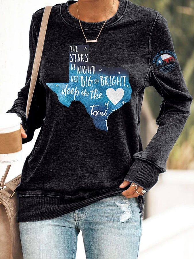 🙏💔Join us in praying for Texas.🙏Retro Texas Strong The Stars At Night Are Big And Bright Deep In The Heart Of Texas Print Sweatshirt