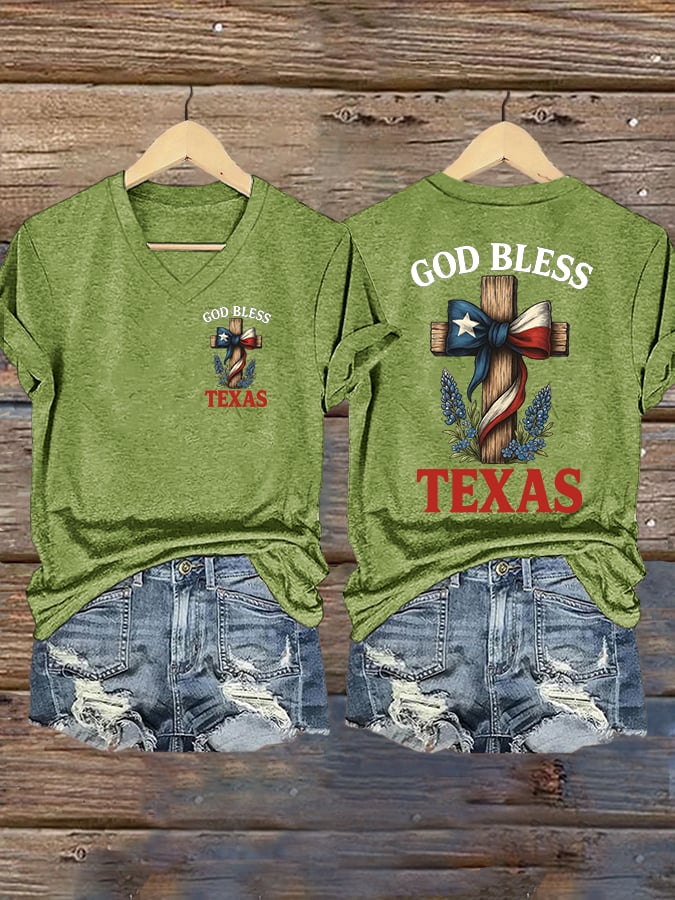 🙏💔Join us in praying for Texas.🙏Women's Retro God Bless Texas Cross Print T-Shirt