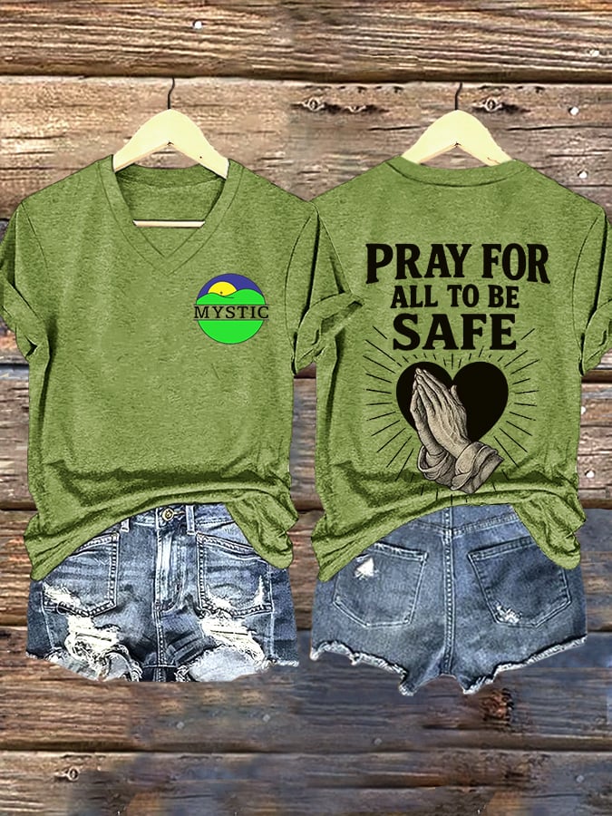 ππJoin us in praying for Texas.πV-Neck Retro Texas Strong Pray For All To Be Safe Print T-Shirt