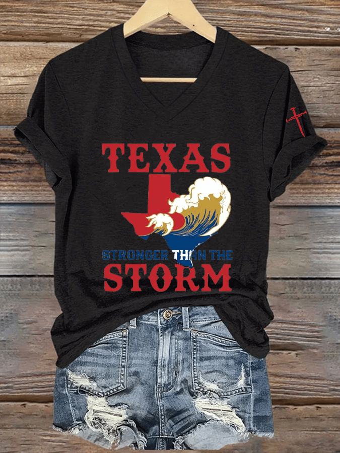 Women's Texas Stronger Than The Storm Print V-Neck T-Shirt