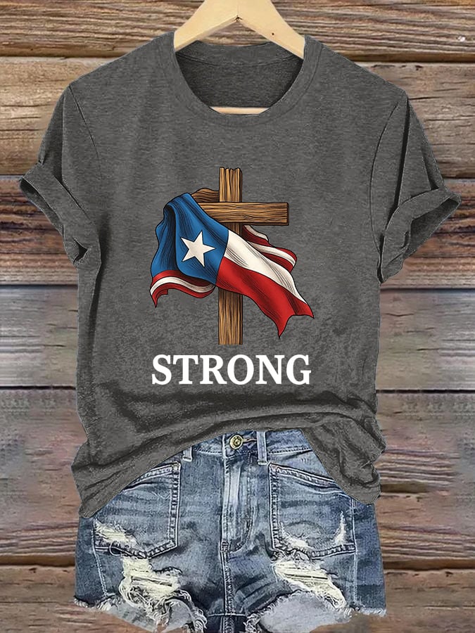 🙏💔Join us in praying for Texas.🙏Retro Texas Strong Faith Cross Print T-Shirt