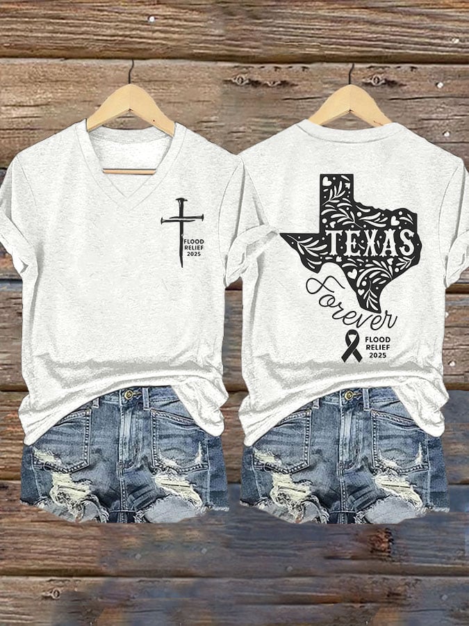 Women's Texas Flood TEXAS Forever Print V-Neck T-Shirt