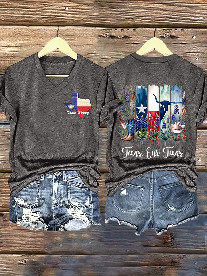 ππJoin us in praying for Texas.πV-Neck Retro Texas Strong Texas Our Texas Print T-Shirt
