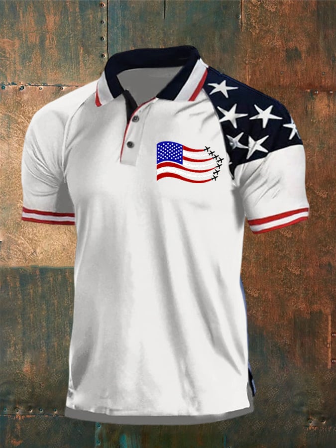 Men's American Flag Print Polo Shirt