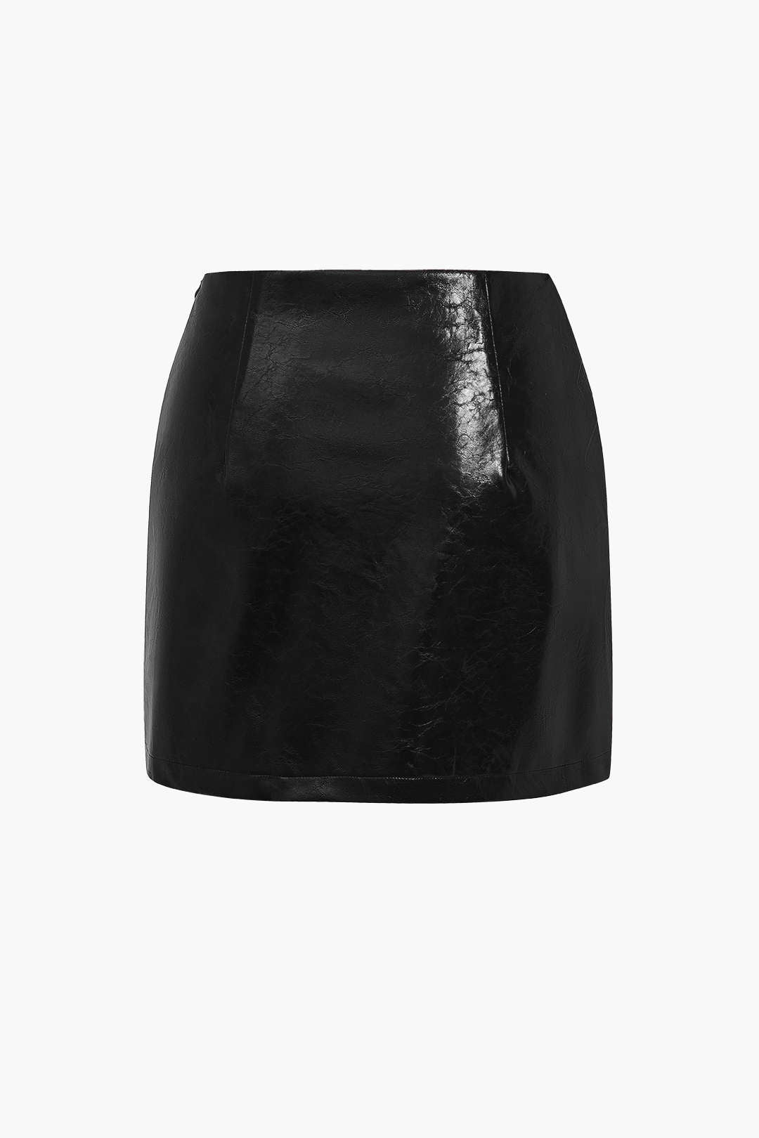 Solid Pu Button Asymmetrical Skirt