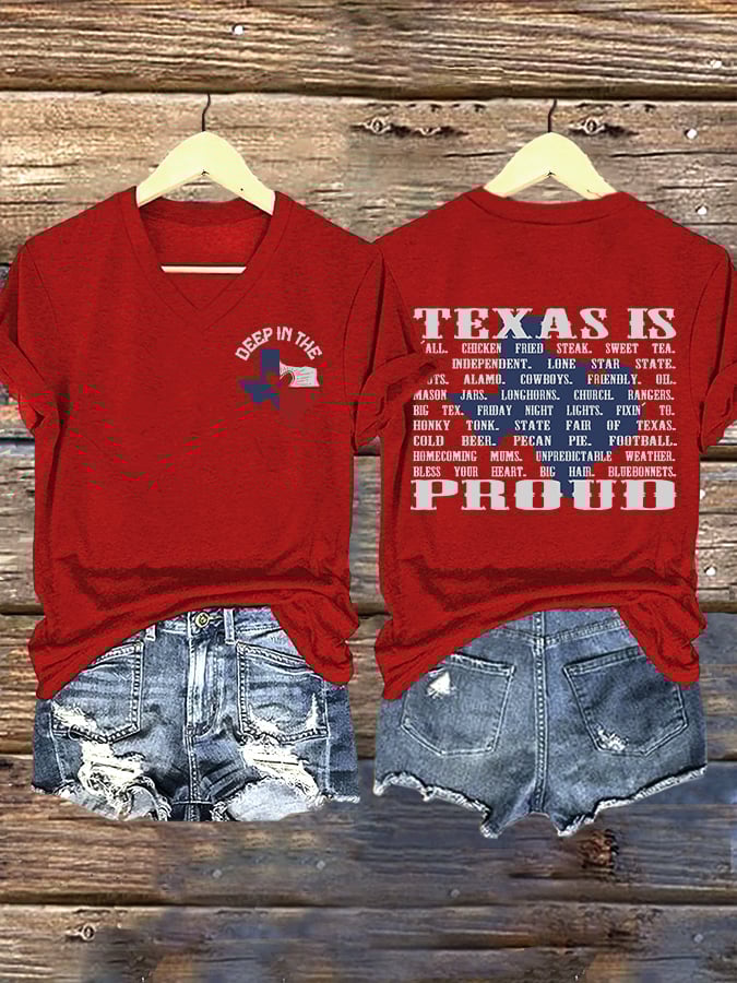 ππJoin us in praying for Texas.πV-Neck Retro Texas Strong Deep In The Heart Of Texas Texas Is Proud Print T-Shirt
