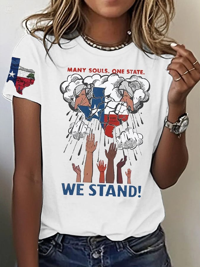 🙏💔Join us in praying for Texas.🙏Women's Texas Strong Print Crew Neck T-Shirt