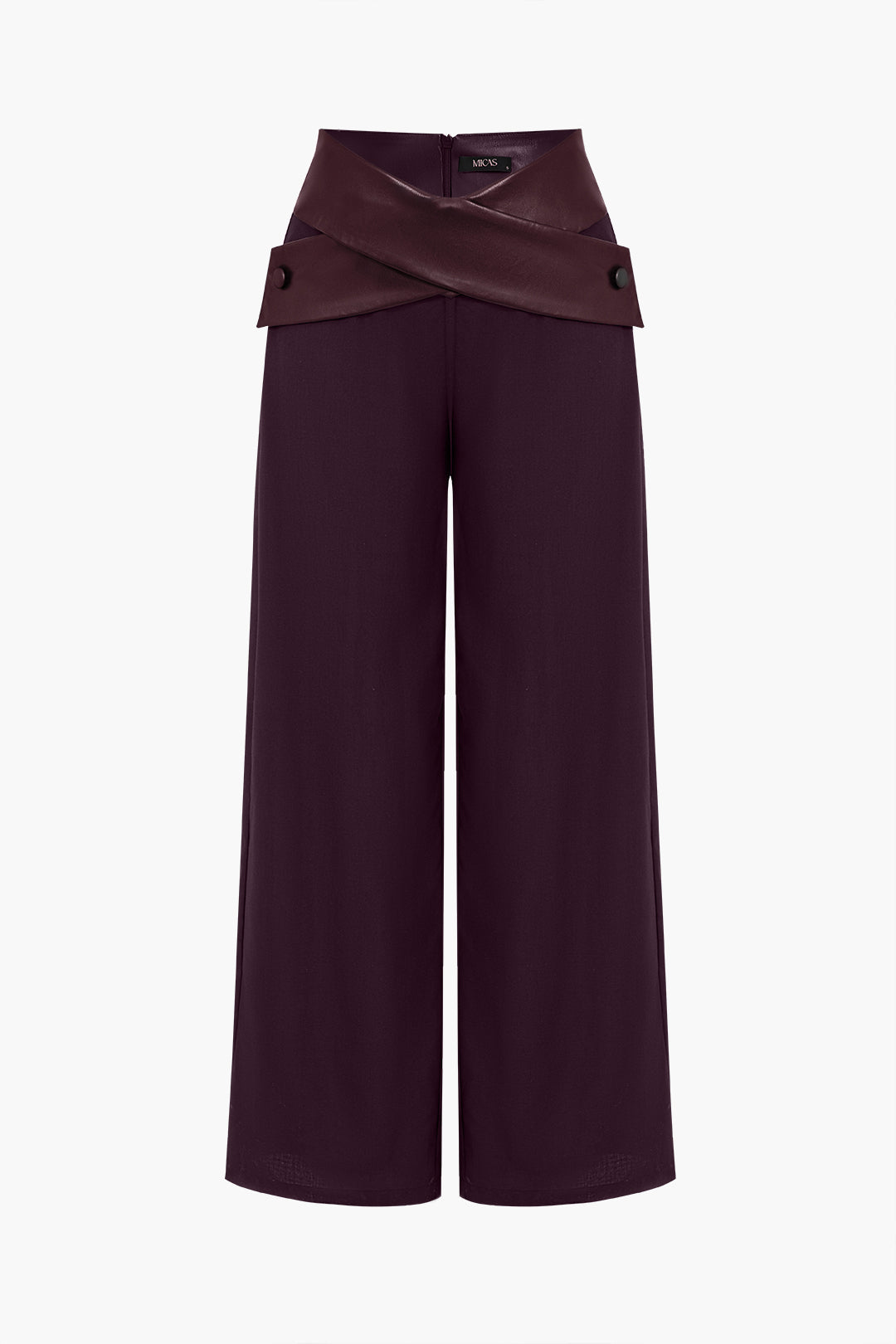 Solid Faux Leather Patchwork High Waist Crossed Pocket Trousers