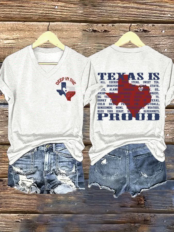 ππJoin us in praying for Texas.πV-Neck Retro Texas Strong Deep In The Heart Of Texas Texas Is Proud Print T-Shirt