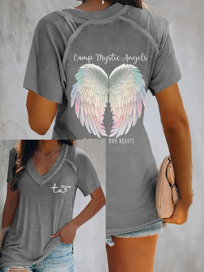 🙏💔Join us in praying for Texas.🙏Women's Mysterious Camp Angels Are Forever in Our Hearts Print Casual T-Shirt