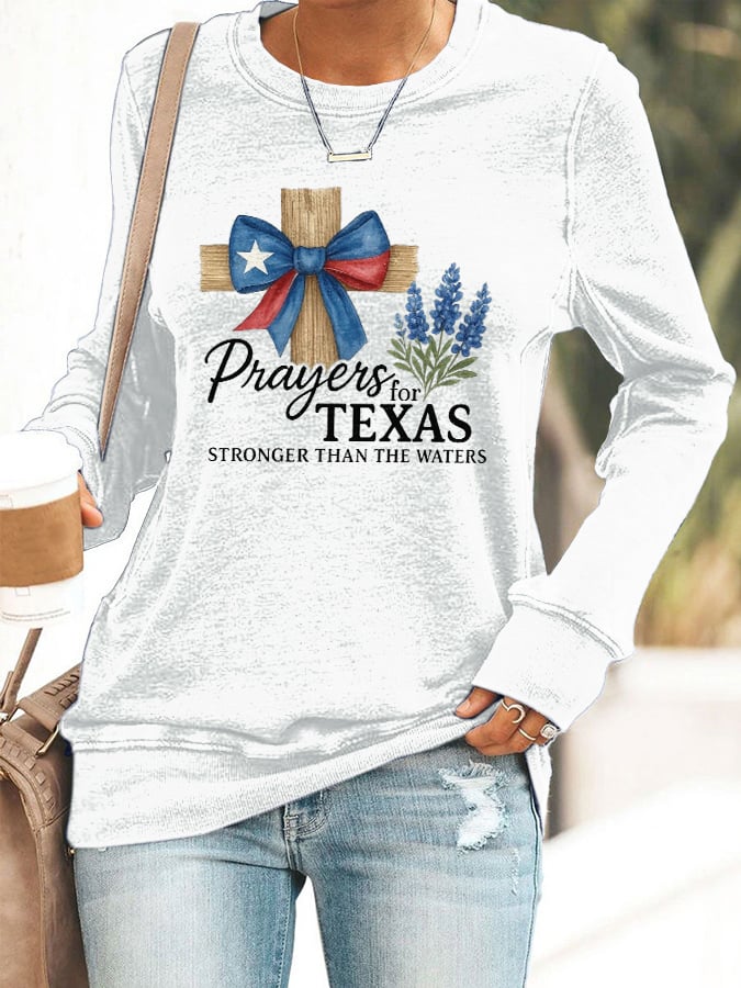 🙏💔Join us in praying for Texas.🙏Retro Texas Strong Prayers For Texas Stronger Than The Waters Print Sweatshirt