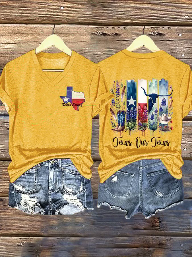 ππJoin us in praying for Texas.πV-Neck Retro Texas Strong Texas Our Texas Print T-Shirt