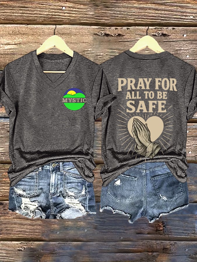ππJoin us in praying for Texas.πV-Neck Retro Texas Strong Pray For All To Be Safe Print T-Shirt