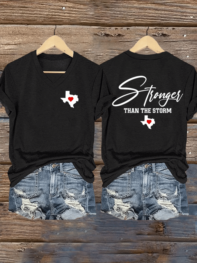 Women's Texas Stronger Than The Storm Print V-Neck T-Shirt