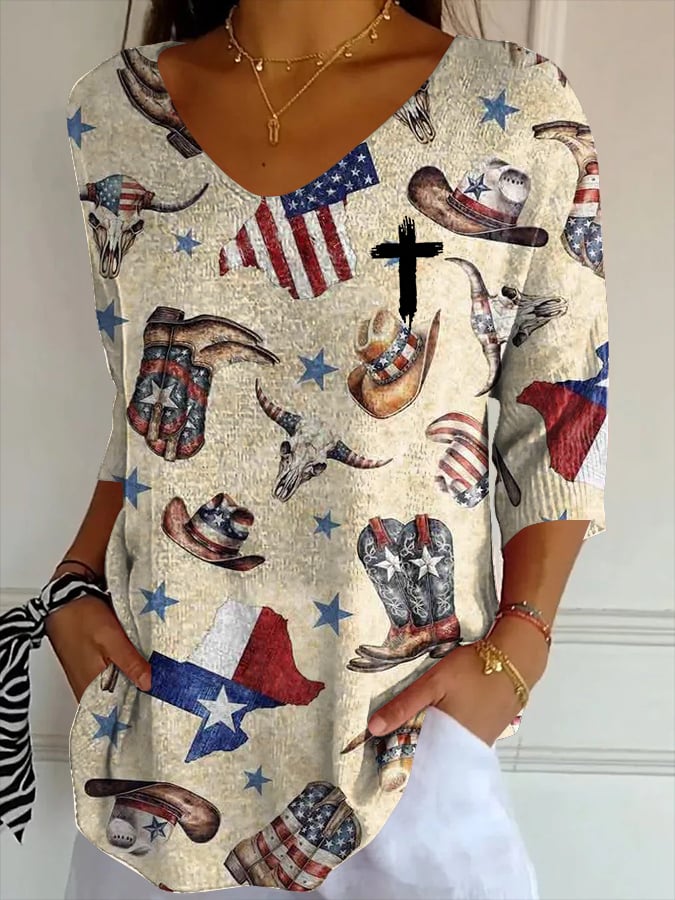 🙏💔Join us in praying for Texas.🙏Women's casual retro God Bless Texas print striped T-shirt