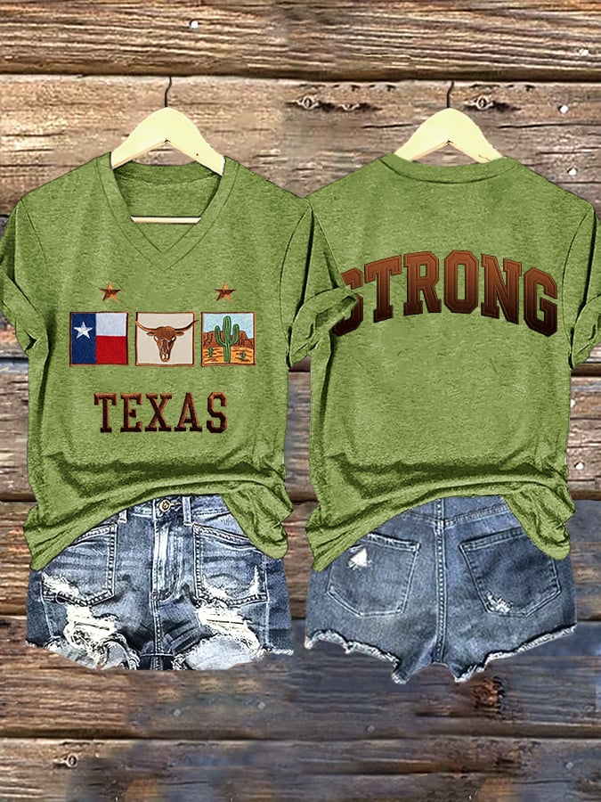ππJoin us in praying for Texas.πV-Neck Retro Texas Strong Print T-Shirt