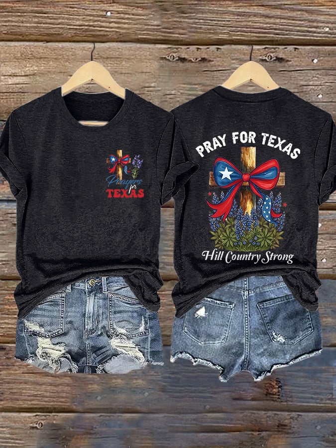 🙏💔Join us in praying for Texas.🙏Retro Prayers For Texas Pray For Texas Hill Country Strong Print T-Shirt