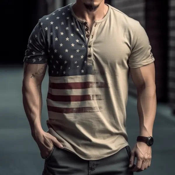 Men's Vintage Independence Day American Flag T-Shirt