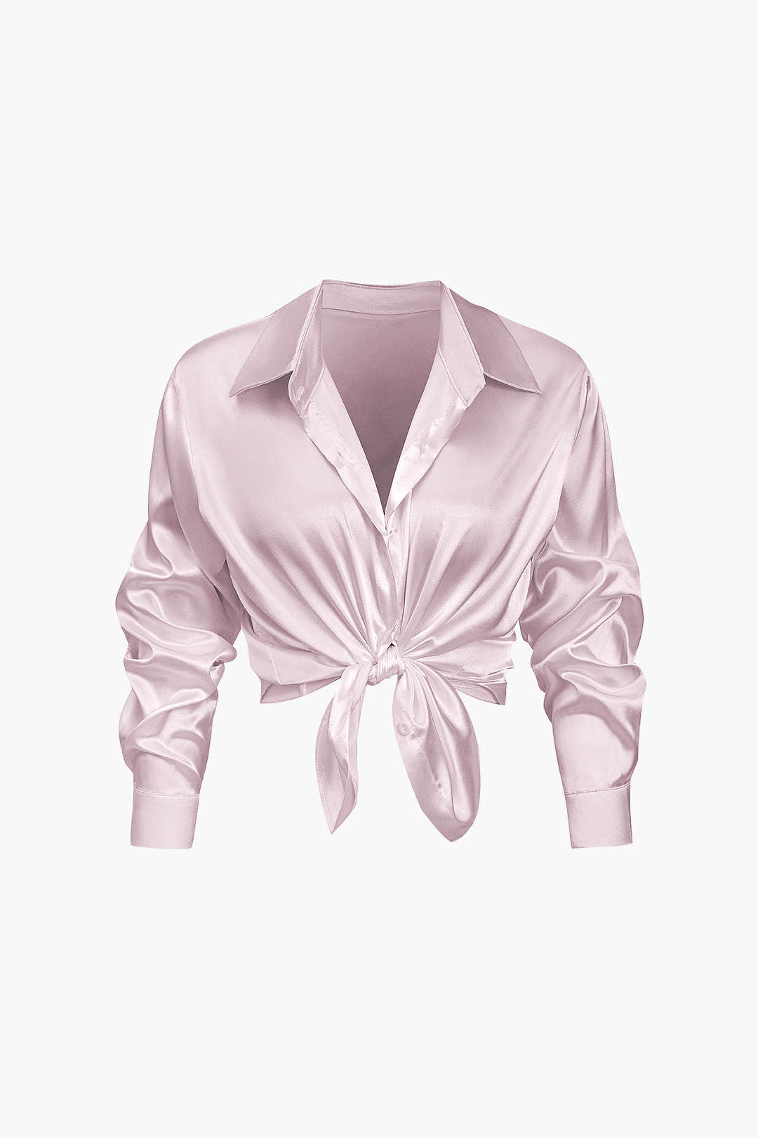 Basic Solid Satin Long-Sleeve Shirt
