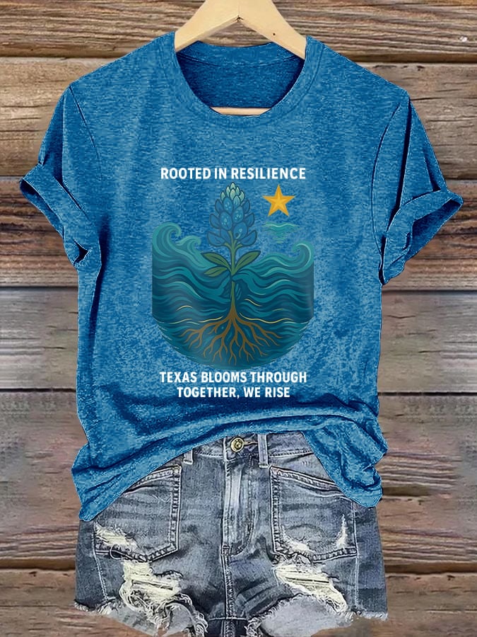 🙏💔Join us in praying for Texas.🙏Retro Texas Strong Rooted In Resilience Texas Blooms Through Together, We Rise Print T-Shirt