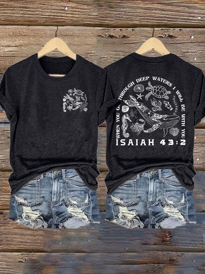 🙏💔Join us in praying for Texas.🙏Women's When You Go Through Deep Waters, I Will Be With You. Isaiah 43:2 Faith Printed T-Shirts
