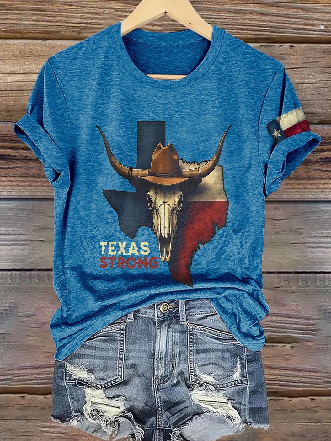 🙏💔Join us in praying for Texas.🙏Retro Texas Strong Cow Skull Texas State Flag Print T-Shirt