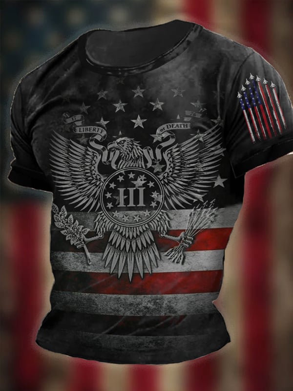 Men's Vintage Independence Day Skull Print Short Sleeve T-Shirt