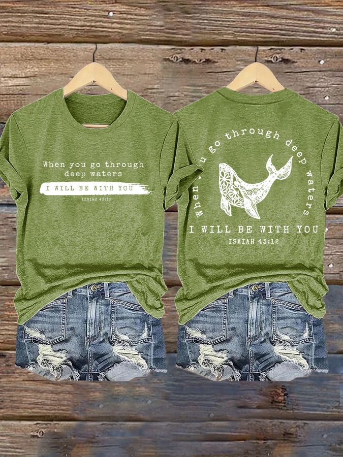 🙏💔Join us in praying for Texas.🙏Women's When You Go Through Deep Waters, I Will Be With You. Isaiah 43:2 Faith Printed T-Shirts
