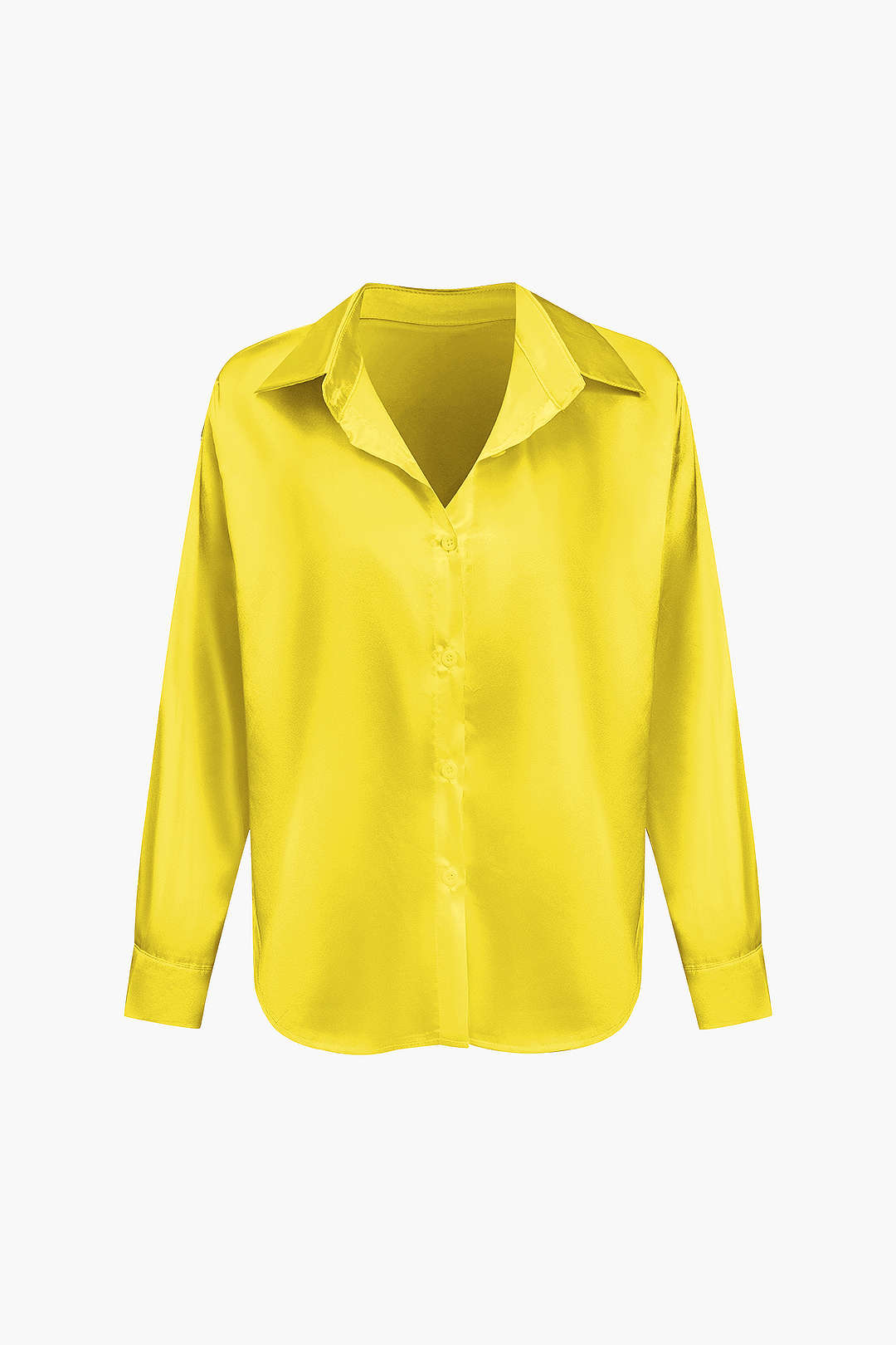 Basic Solid Satin Long-Sleeve Shirt