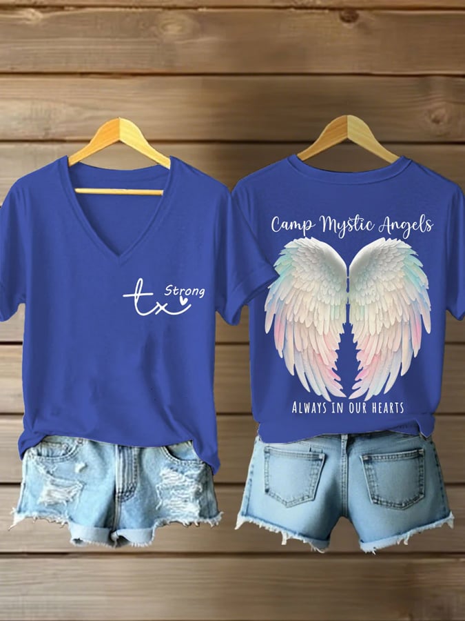 Women's Camp Mystic Angels Always In Our Hearts Print Casual T-Shirt