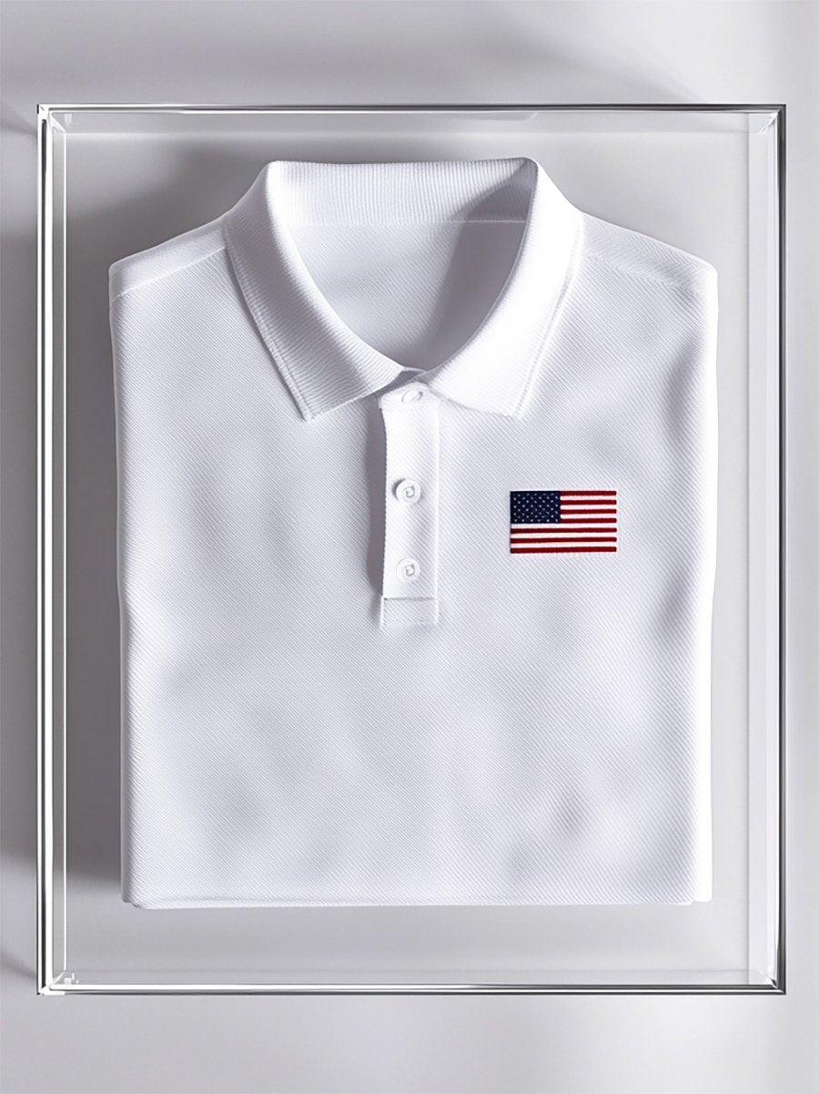Men's Business Casual Independence Day Striped Button Short Sleeve Polo Shirt