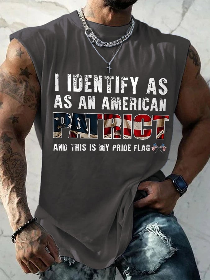 Men's I Identify As An American Patrict And This Is My Flag Printed Crew Neck Vest
