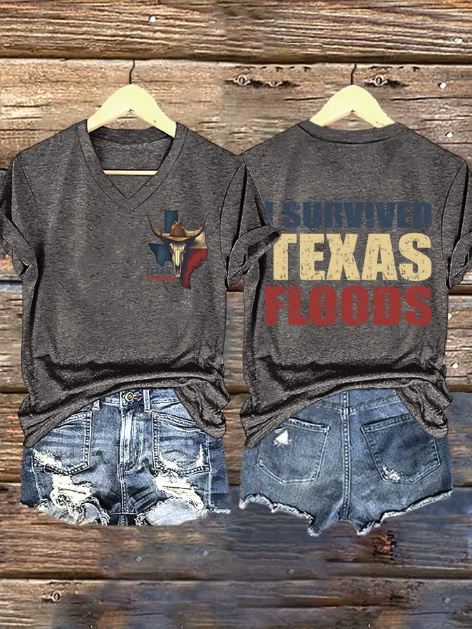 🙏💔Join us in praying for Texas.🙏Retro Texas Strong Cow Skull Texas State Flag I Survived Texas Floods Pray For Texas Print T-Shirt
