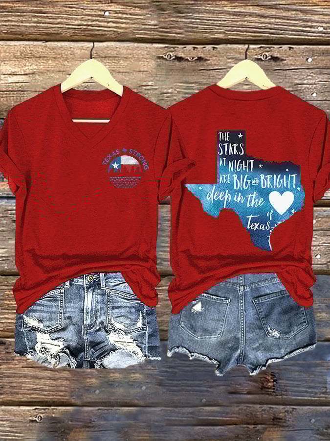 ππJoin us in praying for Texas.πV-Neck Retro Texas Strong The Stars At Night Are Big And Bright Deep In The Heart Of Texas Print T-Shirt