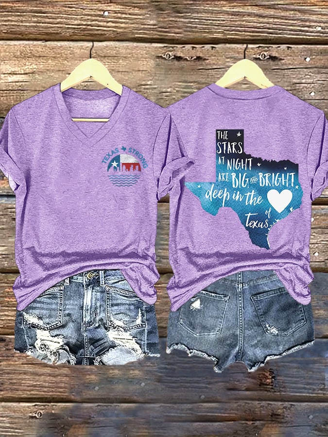ππJoin us in praying for Texas.πV-Neck Retro Texas Strong The Stars At Night Are Big And Bright Deep In The Heart Of Texas Print T-Shirt