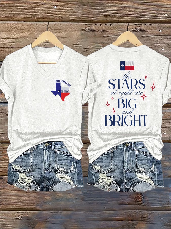 ππJoin us in praying for Texas.πV-Neck Retro Texas Strong The Stars At Night Are Big And Bright Deep In The Heart Of Texas Print T-Shirt