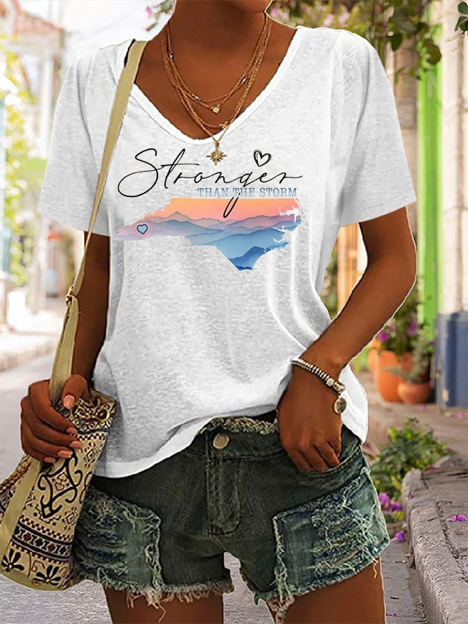 🙏💔Join us in praying for Texas.🙏Women's Stronger Than The Storm Printed Short-Sleeved T-Shirt