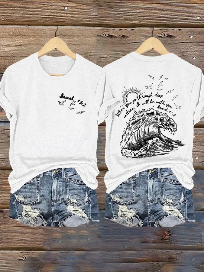 🙏💔Join us in praying for Texas.🙏Women's When You Go Through Deep Waters, I Will Be With You. Isaiah 43:2 Faith Printed T-Shirts