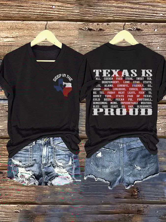 ππJoin us in praying for Texas.πV-Neck Retro Texas Strong Deep In The Heart Of Texas Texas Is Proud Print T-Shirt
