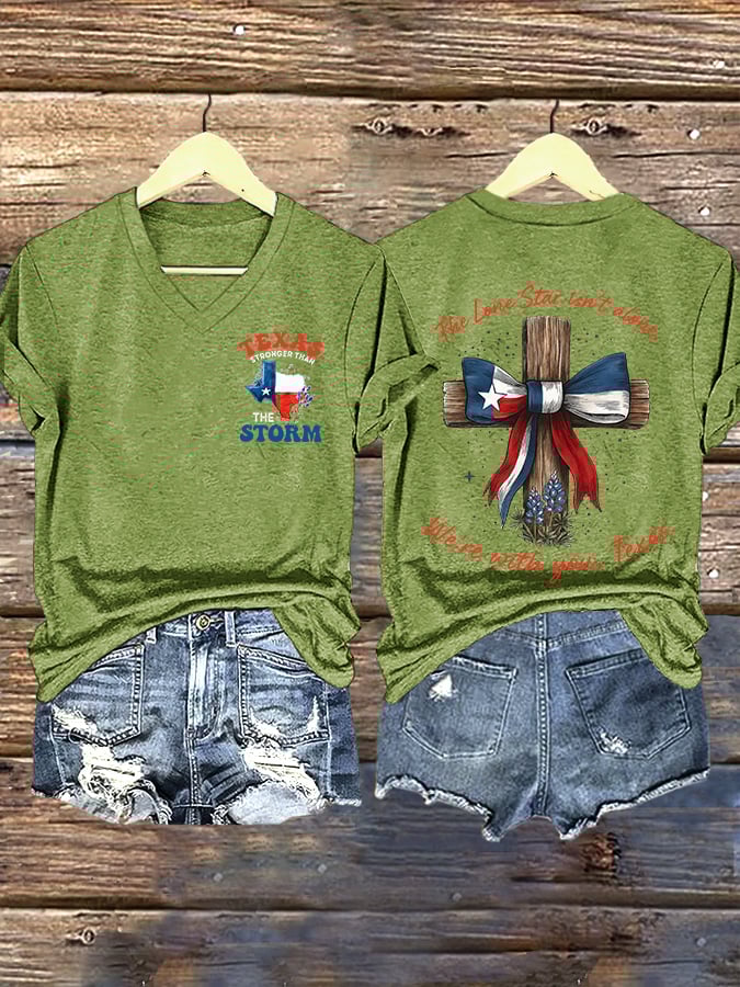 ππJoin us in praying for Texas.πV-Neck Retro Texas Stronger Than The Storm The Lone Star Isn't Alone. We'Re With You, Texas Print T-Shirt