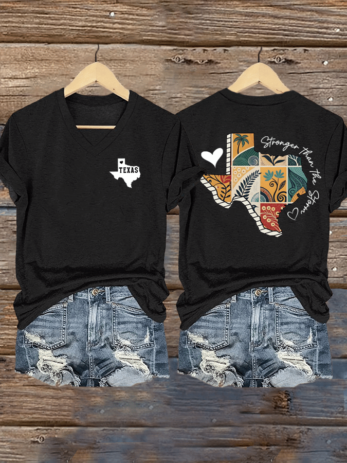 🙏💔Join us in praying for Texas.🙏Women's Texas Stronger Than The Storm Print V-Neck T-Shirt