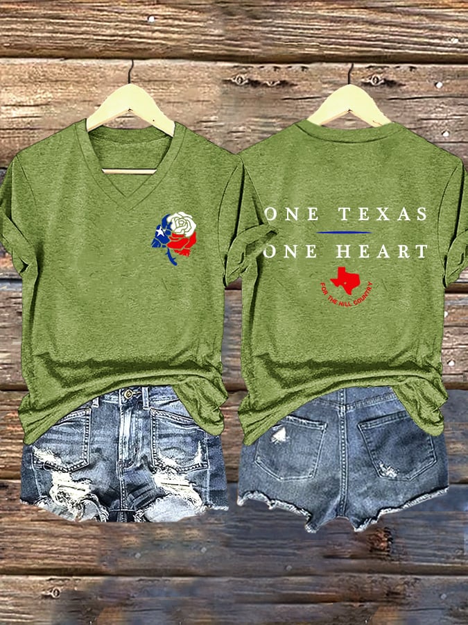 ππJoin us in praying for Texas.πV-Neck Retro Texas Strong One Texas One Heart For The Hill Country Print T-Shirt
