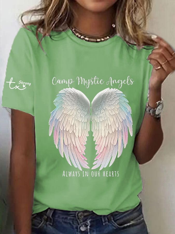 🙏💔Join us in praying for Texas.🙏Women's Mysterious Camp Angels Are Forever in Our Hearts Printed Casual T-shirt