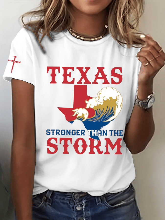 Women's Texas Stronger Than The Storm Print Crew Neck T-Shirt