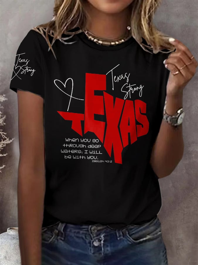 🙏💔Join us in praying for Texas.🙏Retro Texas Strong When You Go Through Deep Waters, I Will Be With You. Isaiah 43:2 Print T-Shirt